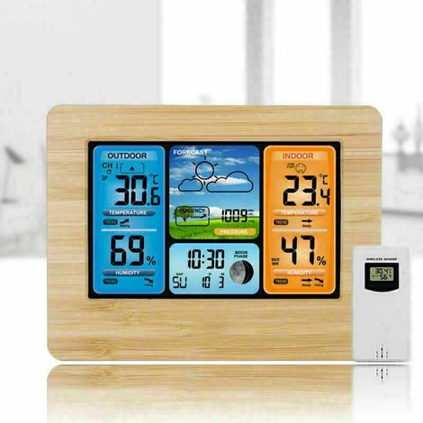 Station météo sans fil – Baromètre numérique intérieur/extérieur – Prévisions météo couleur – Alarme et fonction snooze-Avec capteur