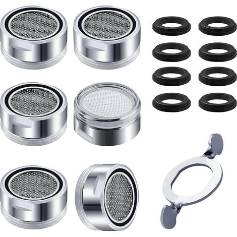 Aérateur de Robinet M24 pour Cuisine et Salle de Bain, Filtre à Eau en Acier Inox + ABS avec 8 Joints et 1 Clé Chromée, Anti-éclaboussures, Économiseur d'Eau, 6 pièces (1/5)