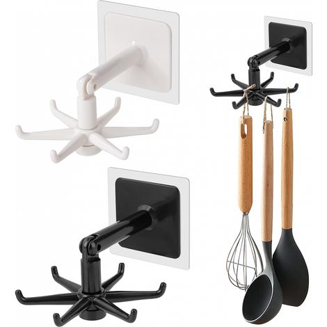 Support d'ustensiles de cuisine sans perçage, organisateur de spatule à cuillère rotatif à 360 ° sous l'armoire, support de rangement de cuisine mult (1/5)