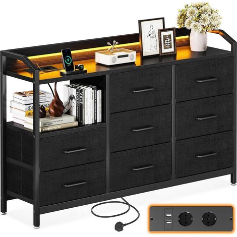 Kommode mit 8 Stoffschubladen, LED-Licht, 2 USB & 2 AC Steckdosen (1/5)