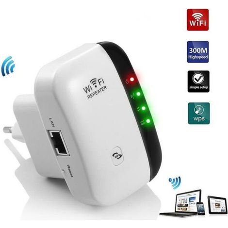 Répéteur Wifi - 300 Mbps - 2,4 GHz - Mode Répéteur et Point d'Accès - Bouton WPS - Antennes Intégrées - 1 Port Ethernet RJ45 - 1 Pièce (1/4)