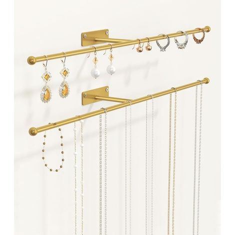 Wandmontierter Schmuckhalter – Halskettenhalter 32 cm – Für Ohrringe, Armbänder, Ringe und Brillen – 2er-Set inklusive Schrauben (1/5)