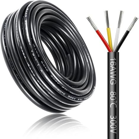 Câble Électrique 16 AWG 4x1,5mm², Câble à 4 Conducteurs 5 V/12 V/24 V/220 V, Cuivre Étamé, Flexible et Souple, Faible Impédance, Résistance à la Température, Câble d’Extension (1/5)