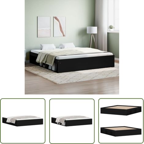 The Living Store Bettgestell Schwarz 180x200 cm - Betten - Doppelbett - Massivholzbette - Holzbetten - Schwarzes Bett (1/5)