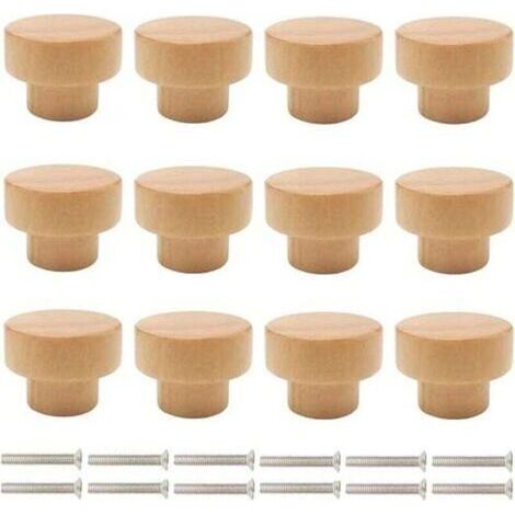 Boutons de Porte en Bois, 12 Pièces Poignées de Meuble, Bouton de Tiroir en Bois, Poignées de Boutons Rond Poignées de Tiroir de Placard, Poignées de Porte de Commode de Meuble (1/4)