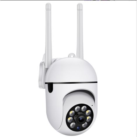 Cámara de vigilancia PTZ WiFi para exteriores  de 2 MP, cámara IP inalámbrica impermeable de 360°, visión nocturna a color, audio bidireccional y alerta instantánea (1p, blanca)