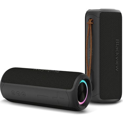 BLACKVIEW AuraBass3 — Bluetooth-Lautsprecher 360° 45 mm, IPX7, 3600 mAh, Bluetooth 5.3, USB-C, TWS, RGB — Schwarz (1/5)