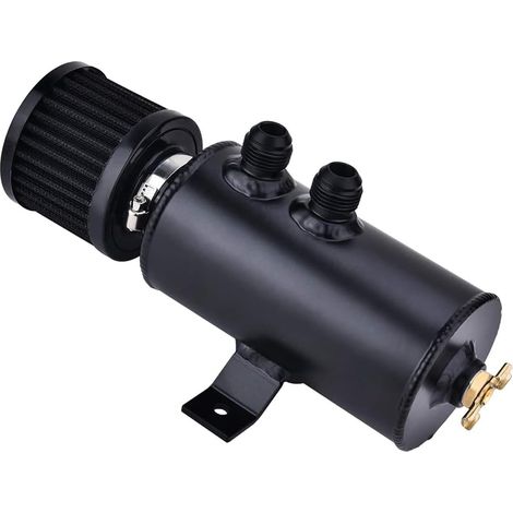 Ölabscheider mit Ventil, 10AN Ölauffangbehälter mit Prallblechen, 750 ml, Universal, Aluminium (schwarz) – 1 Stück