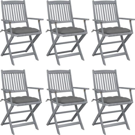 Klappbare Gartenstühle 6 Stk. mit Kissen Massivholz Akazie