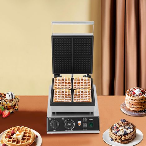 Profi Waffeleisen mit antihaftbeschichteten Backplatten, Waffelautomat für belgische Herzen Waffeln mit Edelstahl Gehäuse, 50-300 °C stufenlos (4 Stk)