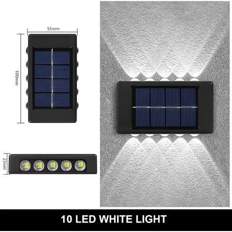 (10 LED blanches) Applique murale solaire extérieure 12 LED étanche pour jardin, cour, balustrade, lampe d'ambiance décorative, lampe solaire à éclairage indirect (1/5)