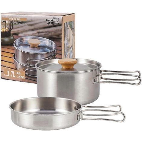 Ensemble de casseroles pour pique-nique en plein air : casseroles à soupe, poêle à frire, poignées pliables, casseroles en acier inoxydable pour le camping, la randonnée et l'escalade. (1/5)