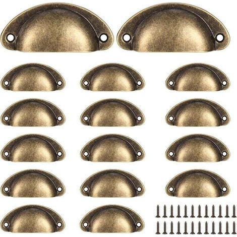 Un ensemble de 16 poignées de tiroir vintage en forme de coquillage, style rétro, semi-circulaires, adaptées aux armoires de cuisine, avec vis, couleur bronze.