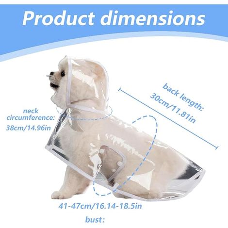 Imperméable Chien Manteau imperméable Chiens Poncho Pluie PVC Transparent Chien Capuche Vêtements Pluie Taille 25 22 cm (1/4)
