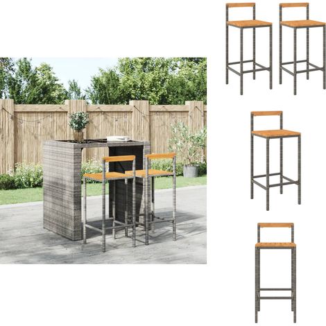 Tabourets de bar lot de 2 gris résine tressée et bois d'acacia - Tabouret De Bar - Tabouret De Comptoir - Chaise De Bar - Mobilier De Jardin - Meubles D'extérieur (1/5)