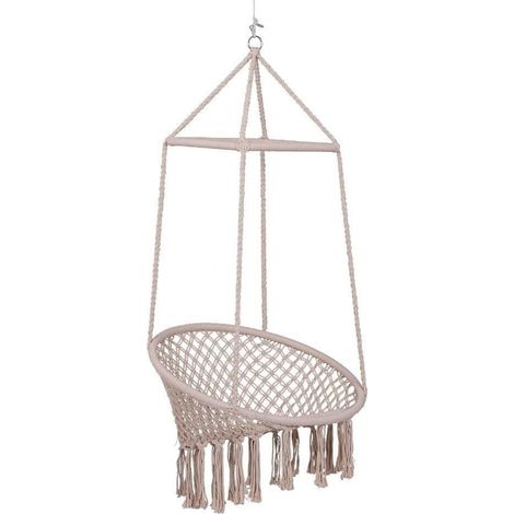 TrAdE Shop Traesio - Amaca Sedia Sospesa Ad Altalena Dondolo In Legno Corda Intrecciata Cotone Beige - (1/5)
