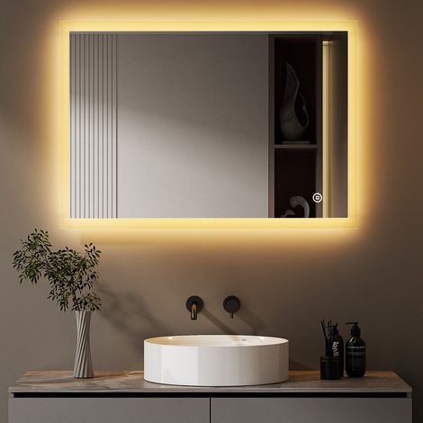 Badspiegel mit Beleuchtung 80x60cm LED Spiegel mit Beleuchtung Badezimmerspiegel mit Beleuchtung Lichtspiegel LED Wandspiegel mit 3 Lichtfarben Dimmbar (1/5)