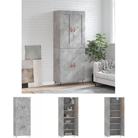 Schrank - vidaXL Highboard Betongrau 69,5x34x180 cm Holzwerkstoff - Stauraum (1/5)