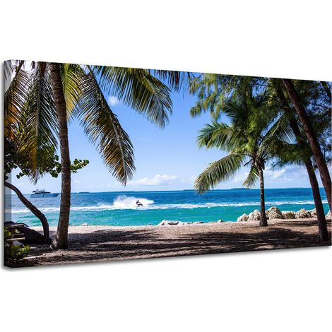 Leinwanddruck Naturmotiv: Ozean und Palmen, 120 x 60 cm