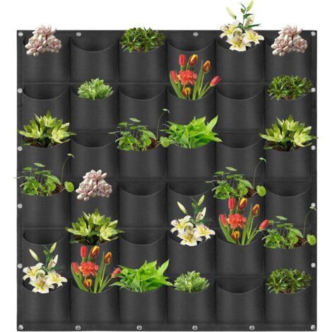 QORVA-Sacs de plantation suspendus 36 poches - 1 jardin vertical de 1 m, fixation murale