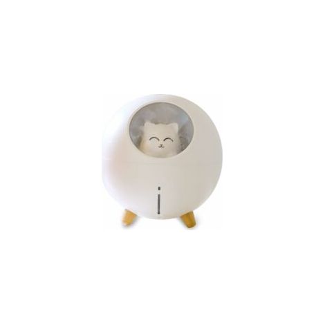 Humidificateur d'air Planet Cat, 220 ml, brume fraîche, 7 couleurs d'éclairage, arrêt automatique, idéal pour le bureau ou la chambre de bébé (Chat blanc). (1/5)