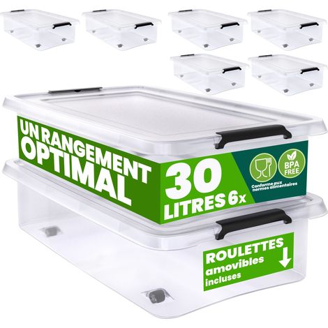 Deuba – Boîte de rangement empilable 30L en polypropylène transparent – Couvercle avec charnières – Résistante aux chocs et aux températures de -30°C à 90°C