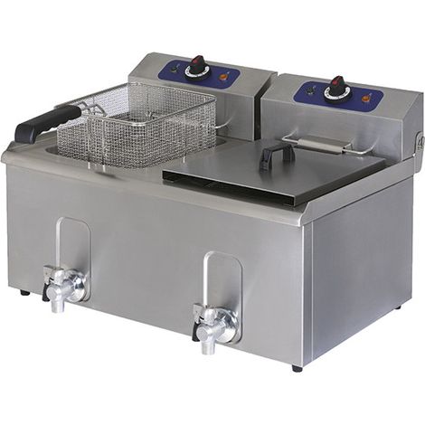 Friteuse électrique de table avec robinet de vidange, capacité de l'huile 8+8 litres 615x555x400 mm - VIRTUS (1/2)