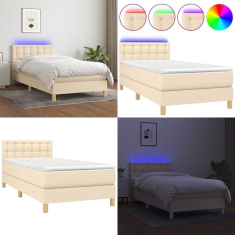 Letto a Molle con Materasso e LED Crema 90x200 cm in Tessuto - Materasso a molle - Letto con LED