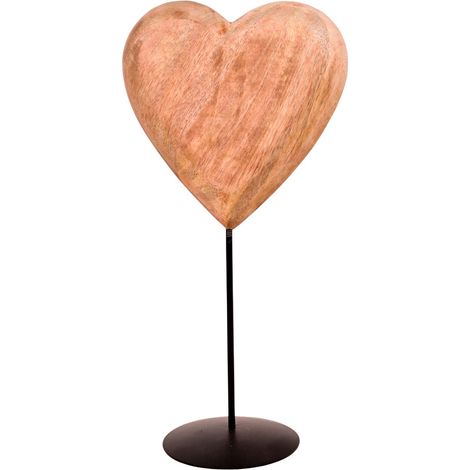 Statuina a forma di cuore in legno su base nera - Decorazione moderna