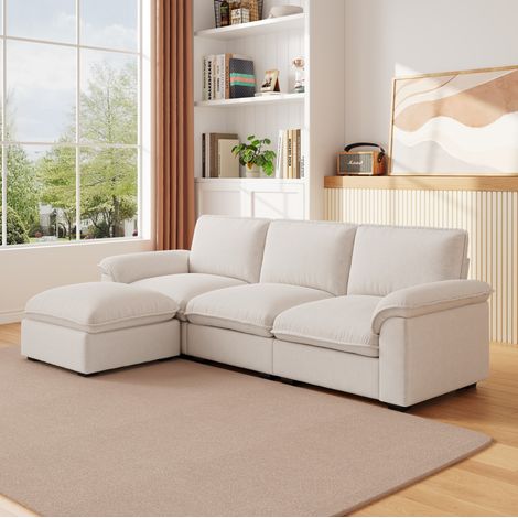 CHICFURN Canapé d'angle modulable 4 places en tissu beige avec méridienne amovible, coussins ergonomiques, assise confortable et fonction canapé convertible pour salon (1/5)