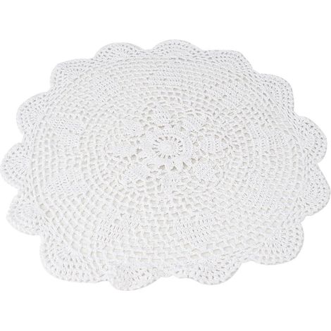 Häkeldeckchen rund 40cm Baumwolle Vintage Landhausstil Weiß