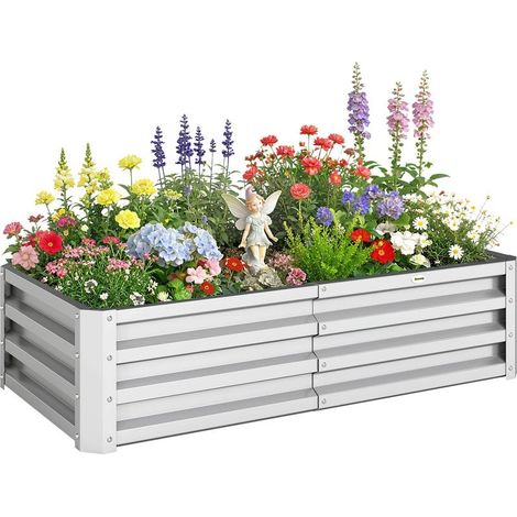 Jardiniere rectangular surelevee in steel galvanized for the cultivation of plants, flowers and lawn, 120 x 60 x 30,5 cm, silver (1/5)