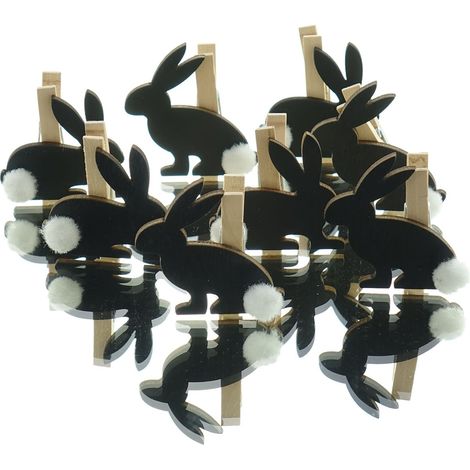 Kaemingk Oster-Deko Osterhasen-Klammern Schwarz aus Holz - 8-er Pack (1/3)