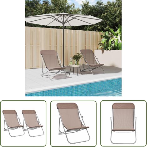The Living Store Chaises plage pliantes lot de 2 textilène acier enduit poudre - Chaise De Plage - Transats - Mobilier De Jardin - Chaise Longue - Textile (1/5)