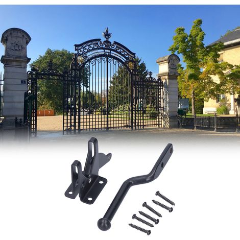 Schloss-Set für Tore und Zäune – Rostfrei – Sicherheitsbeschläge aus Kohlenstoffstahl – Komplettes Torbeschlag-Set mit Sockel, Stange und 6 Schrauben für einfache Montage (1/5)