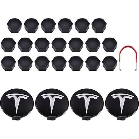 Radkappen- und 20-Muttern-Abdeckungen-Set für Tesla Model 3 YSX, schwarz, rot, weiß und grau, inklusive 4 Radkappen und 20 Muttern-Abdeckungen. (1/5)