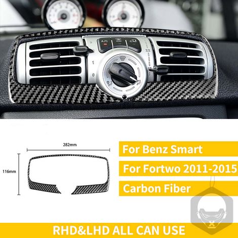 (Noir) Compatible avec Mercedes-Benz Smart 451 et Fortwo (2011-2015) - Accessoires - Garniture adhésive décorative en fibre de carbone pour sortie d'air centrale (1/5)