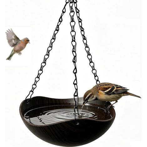 Vasque à Oiseaux Sauvages Suspendue Aspect Bois, Abreuvoir extérieur pour Jardin, Bol décoratif pour Oiseaux, Abreuvoir de Jardin pour décoration extérieure 20837cm noir (1/3)