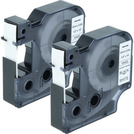 vhbw 2x Label Tape compatible with Tyco T107M  Label Printer 5.5m x 12 mm, Black on White, plastic, Polyester (1/5)