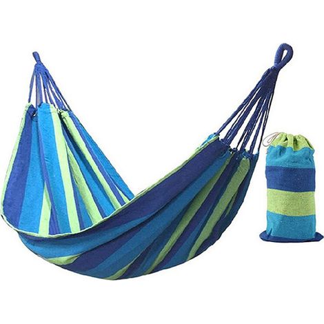 Filiyano-Hamac 2 places 185 x 100 cm, lit de détente extérieur, voyage, camping, balancelle suspendue, fauteuil relax, bleu (1/5)