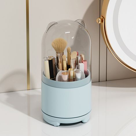 Boîte de rangement cosmétique rotative anti-poussière, tube de rangement pour pinceaux de maquillage, porte-stylos de bureau pour coiffeuse, porte-rouges à lèvres et fards à paupières, bleu (1/5)