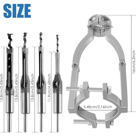 Adaptateur pour foret carré avec 4 forets en carbure et porte-embout carré en carbure pour le travail du bois de précision, kit de burins à mortaiser pour perceuse d'établi (1/3)
