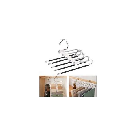 Cintre pantalon en acier inoxydable pliable – Antidérapant – Gain de place – Pour 5 pantalons – Rangement efficace placard (1/5)