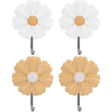 Lot De 4 Crochets AdhéSifs Muraux DéCoratifs Petite Marguerite Pour Chambre D'Enfant Porte Manteau Sans PerçAge AdhéSif Fort Pour Serviettes CléS VêTements (1/5)