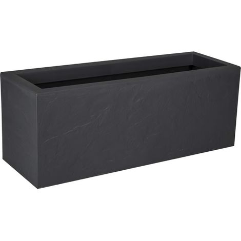 EDA – Jardinière décor pierre 57L – Double paroi pour isolation thermique – Pré-percée avec système de rétention d'eau – 79,5 x 29,5 x H. 29,5 cm – Gris anthracite