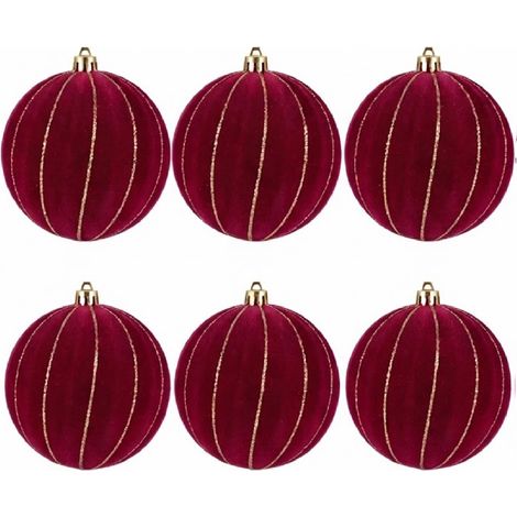 6 Palline per Albero di Natale 8 cm Velluto Bordeaux con Decorazioni oro Palla sfera natalizia bordo' addobbi ghirlande Eleganti e particolari arredo casa e locali commerciali (1/5)