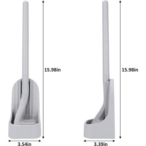 2 Piece Silicone Toilet Brush Set, Golf Head Design, Long Handle, Flexible, 360° Deep Cleaning, Wall Mounted with Removable Anti-Leak Base, Soft Bristles for Cleaning Bathrooms, Toilet,Grey