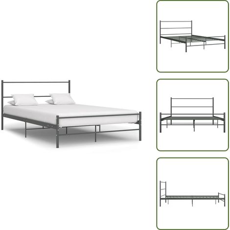 Letto grigio - vidaXL Giroletto Grigio in Metallo 160x200 cm - Letto con doghe