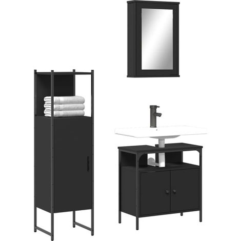 3 Piece Bathroom Furniture Set Black Engineered Wood vidaXL (1/5)