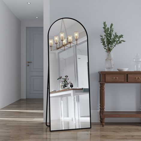 Miroir arche 162 x 53 cm, Miroir sur pied arche, Miroir sur toute la longueur, grand miroir mural pour chambre à coucher, salon, avec cadre en aluminium, noir (1/5)